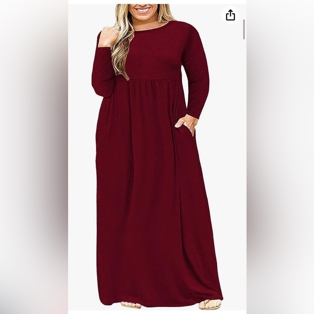 Plus Size Maxi Dress Long Sleeve Empire Waist Size 4XL /26 Burgundy Wine Color